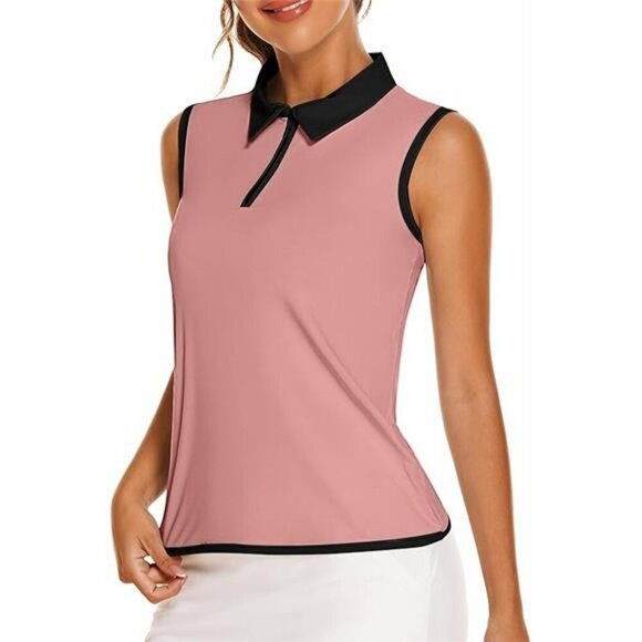 Womens Sleeveless Golf Polo Shirt Quick Dry Zip Tank Top Athletic Sports Tee - Picture 7 of 7